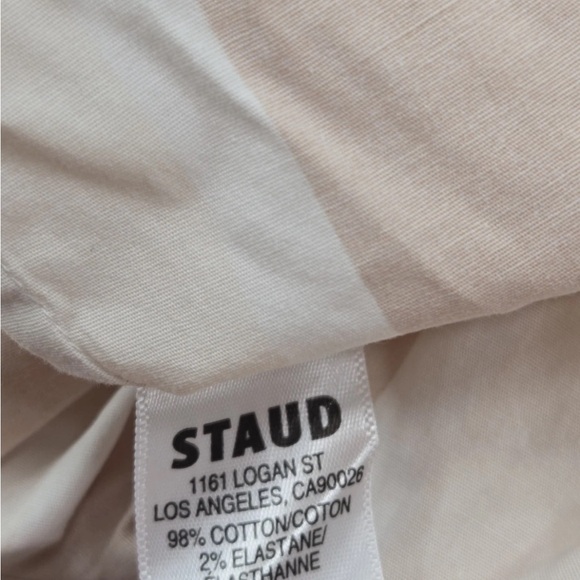 STAUD Marlowe Striped Dress Halter Tie Neck Midi Dress Tan White Size L Womens - Picture 5 of 10